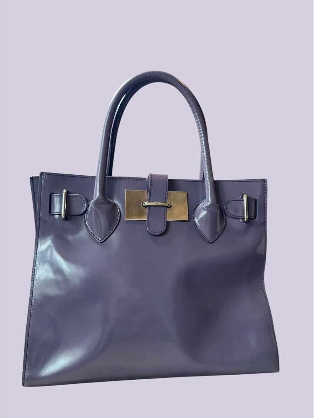 Furla Purple Leather Structured Tote Satchel Bag - Picture 2 of 7